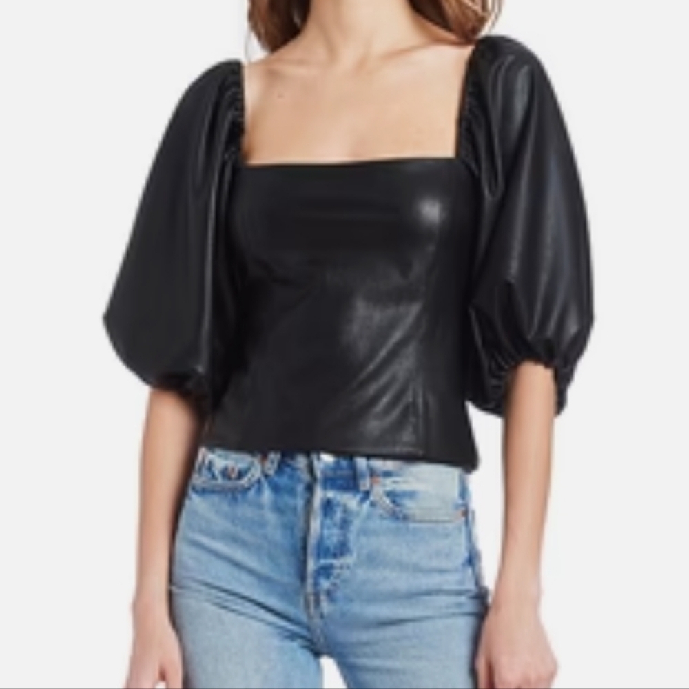 Amanda Uprichard Tulane faux leather top black sz L